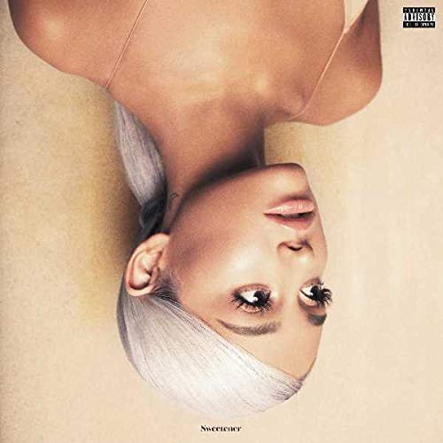 Ariana Grande album cover, "Sweetener", featuring a close-up of her face and hair.