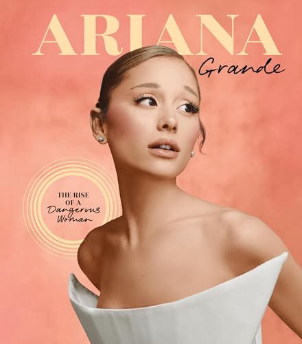 Ariana Grande portrait on a peach background with book title text.