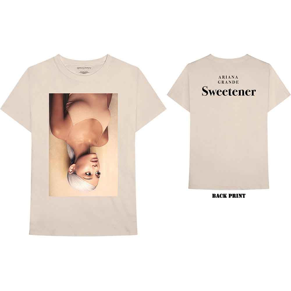 Black unisex t-shirt with large Ariana Grande Sweetener album artwork on back.