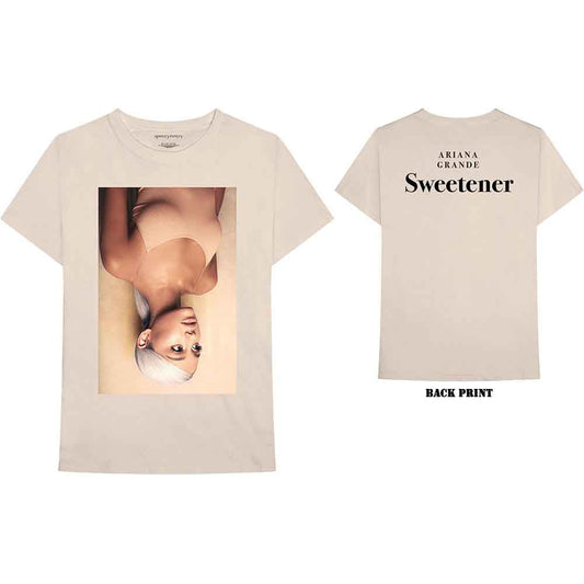 Black unisex t-shirt with large Ariana Grande Sweetener album artwork on back.