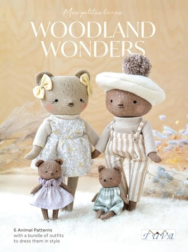 Two large and two small handmade fabric bear dolls wearing various outfits.