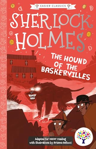 Book cover: "The Hound of the Baskervilles" with a large dog and castle.