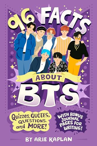 Book cover featuring illustrated members of BTS against a purple background with bold text.