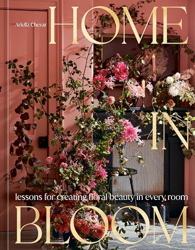 Book cover with pink background, gold text, and abundant floral arrangements.