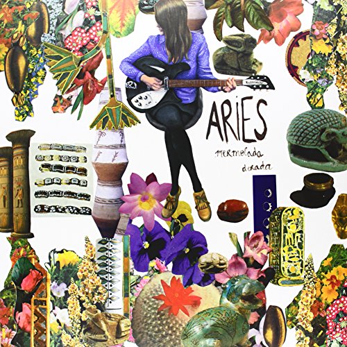 Aries album cover: collage of figures, flowers, and objects on white.