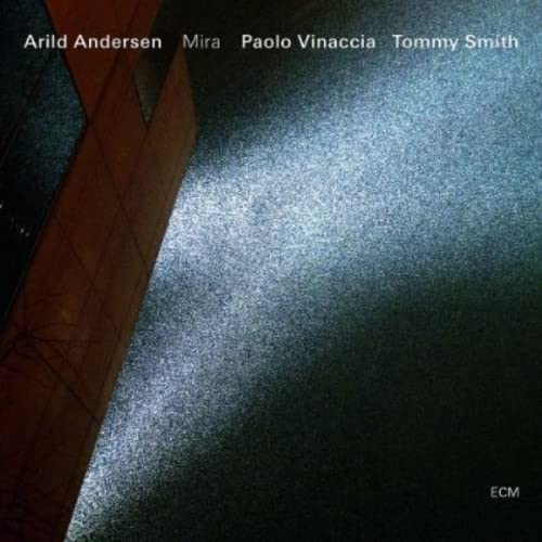 CD cover for Arild Andersen’s “Mira” with abstract blue and orange shapes.