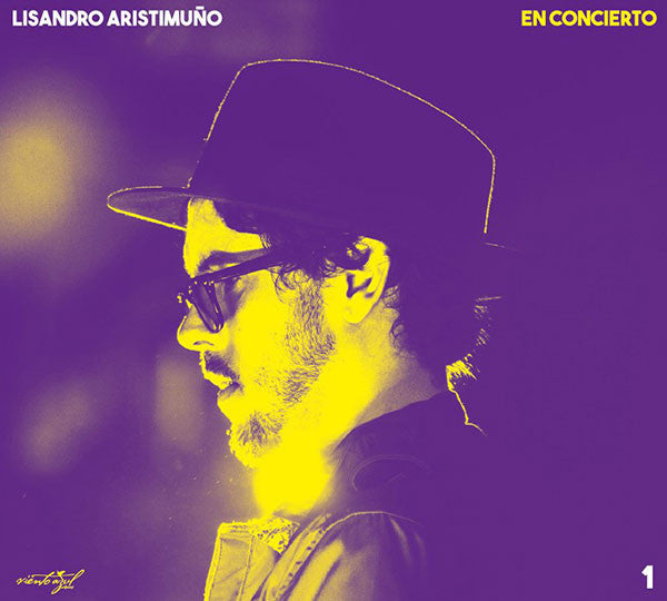 CD cover: Lisandro Aristimuño in hat and sunglasses, purple and yellow.