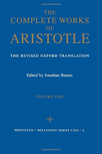 Blue book cover with gold text: "The Complete Works of Aristotle, Volume One".