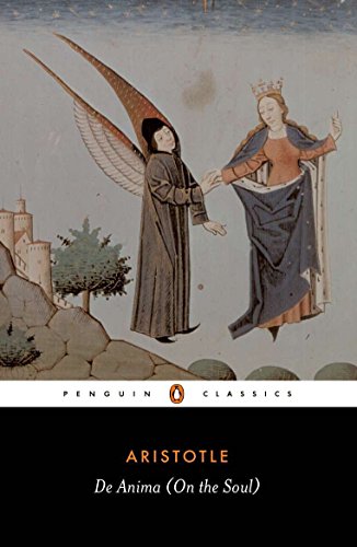 Book cover: medieval painting of figures with wings, titled “De Anima” by Aristotle.