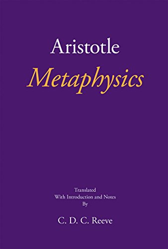 Purple book cover with gold text: "Aristotle Metaphysics" and translator's name.