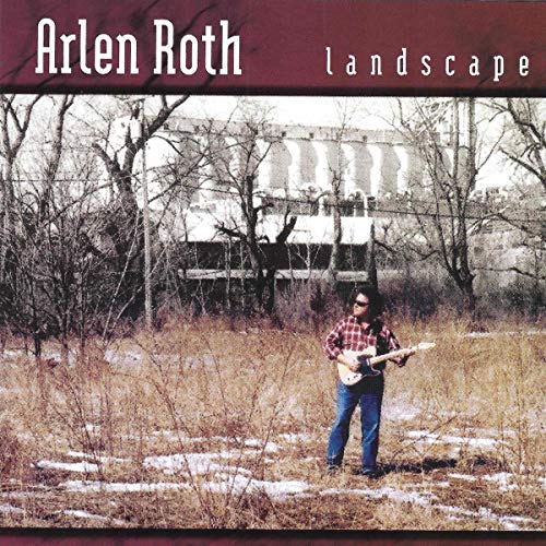 CD cover: guitarist in a field with a building backdrop.