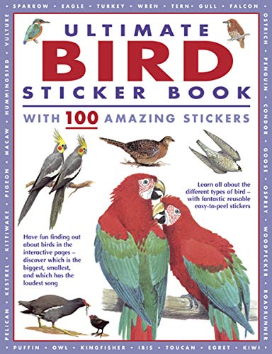 Cover of Ultimate Bird Sticker Book featuring illustrations of various birds on white background.