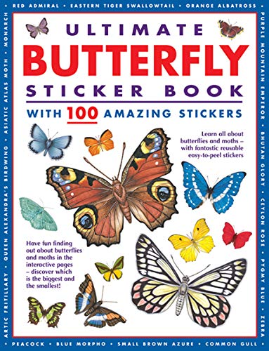 Cover of Ultimate Butterfly Sticker Book featuring various colorful butterfly illustrations on white background.