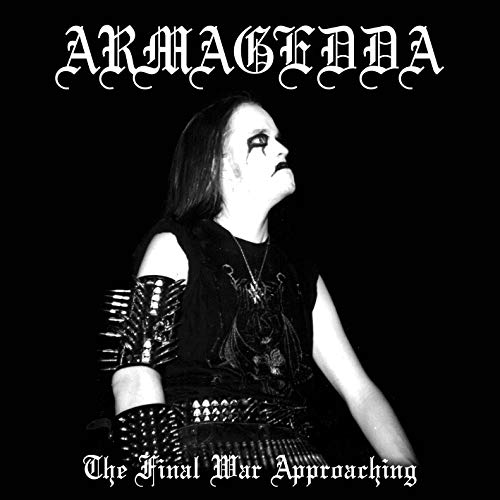 Black and white CD cover featuring a man with long hair in black metal style.
