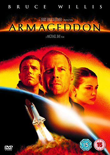 Armageddon DVD cover featuring Bruce Willis, Ben Affleck, and a space shuttle.