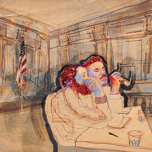 Painted album cover featuring a couple and an American flag in the background.