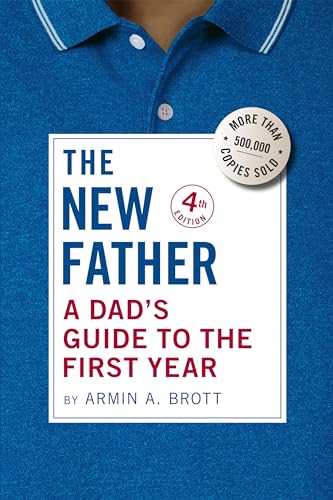 Book cover for The New Father by Armin A. Brott on a blue shirt background.