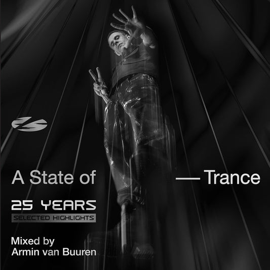 Armin van Buuren album cover, black and white, with light beams.