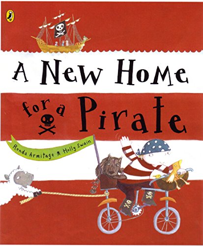Book cover: pirate, sheep, and child riding a bicycle together.