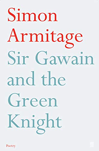 Book cover with red text Simon Armitage and blue text Sir Gawain and the Green Knight.
