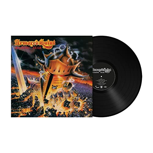 Vinyl record of Armored Saint’s “Raising Fear” with dramatic cover art.