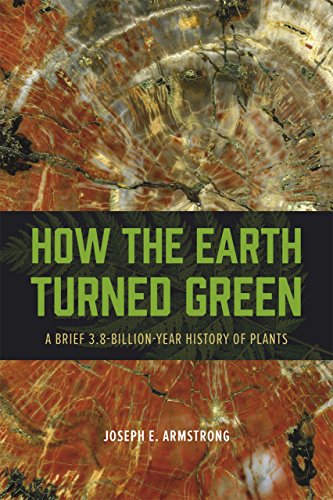 Book cover: "How the Earth Turned Green" with fossilized plant texture.