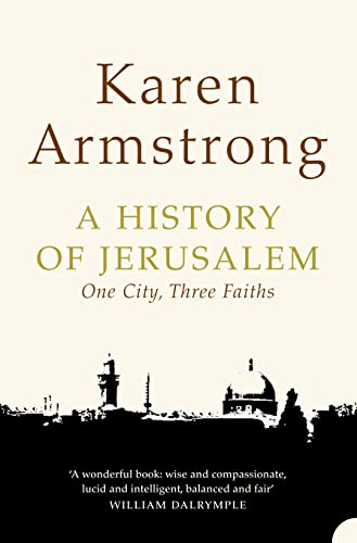 Book cover: "A History of Jerusalem" by Karen Armstrong, with city skyline.