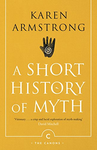 Yellow book cover with a hand symbol and title "A Short History of Myth.