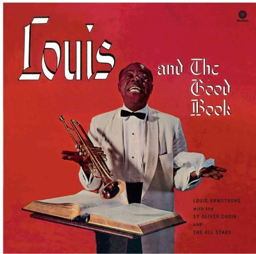 VinylLH Louis Armstrong in a white tuxedo with a trumpet and open book.