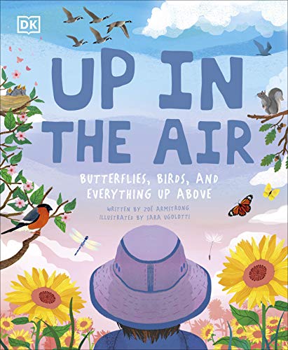 Book cover with birds, butterflies, flowers, and a child wearing a hat.