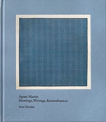 Book cover featuring a blue grid painting by Agnes Martin.