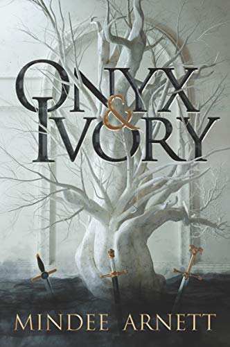 Book cover with a white tree, dark branches, and three swords.