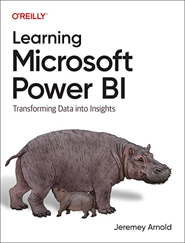 Book cover: “Learning Microsoft Power BI” with a hippo illustration.