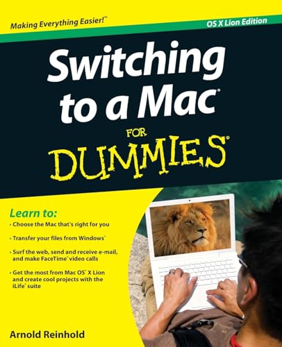 Book cover: "Switching to a Mac For Dummies" with a lion image.