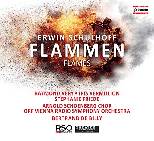 CD cover for Erwin Schulhoff's Flammen featuring a fiery gear graphic and text details.
