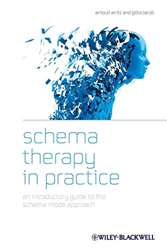 Book cover: blue head silhouette dissolving into fragmented shapes, text "Schema Therapy".