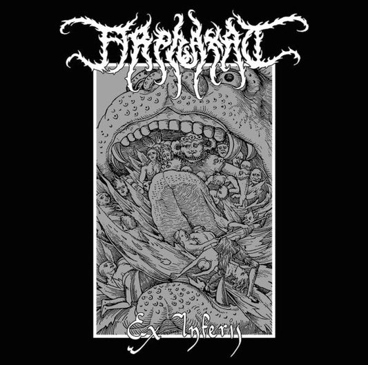 Black and white album cover for Arphaxat - Ex Inferis, featuring demonic imagery.