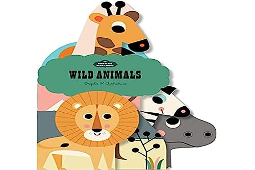 Die-cut board book shaped like a giraffe, lion, and zebra with Wild Animals title.