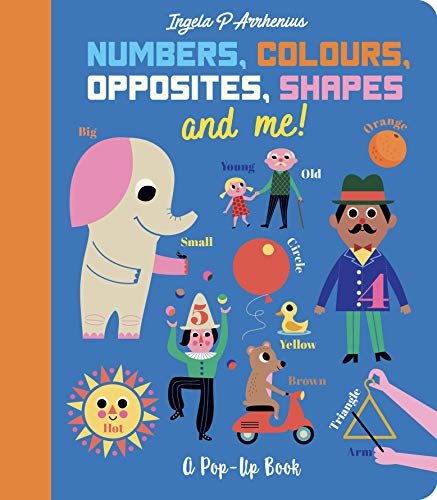 Blue book cover featuring colorful illustrations of animals, people, shapes, and text labels.