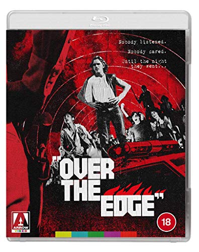 Blu-ray cover for "Over The Edge" featuring a man with a gun and silhouetted figures.