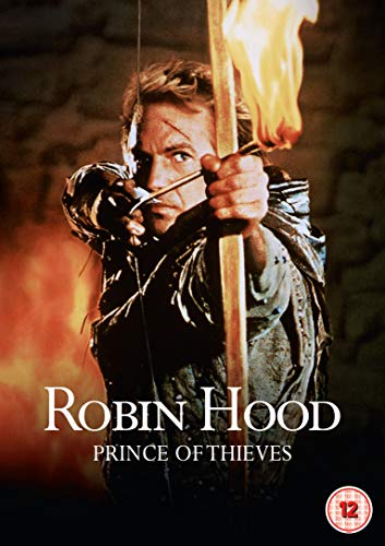 Robin Hood aiming a flaming arrow, DVD cover art.