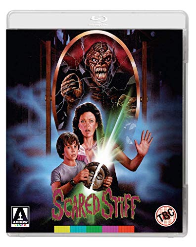 Blu-ray cover for "Scared Stiff" featuring a monster and frightened people.