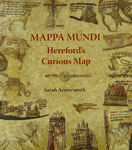 Book cover featuring medieval illustrations and text titled Mappa Mundi: Hereford's Curious Map.