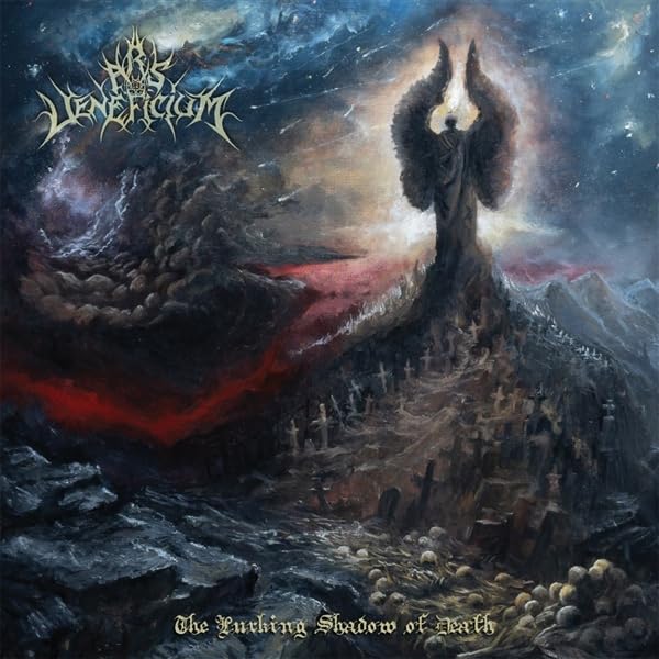 Dark album cover featuring a winged figure above a graveyard landscape.
