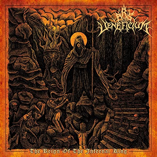 Dark fantasy album cover depicting a cloaked figure with a trident.
