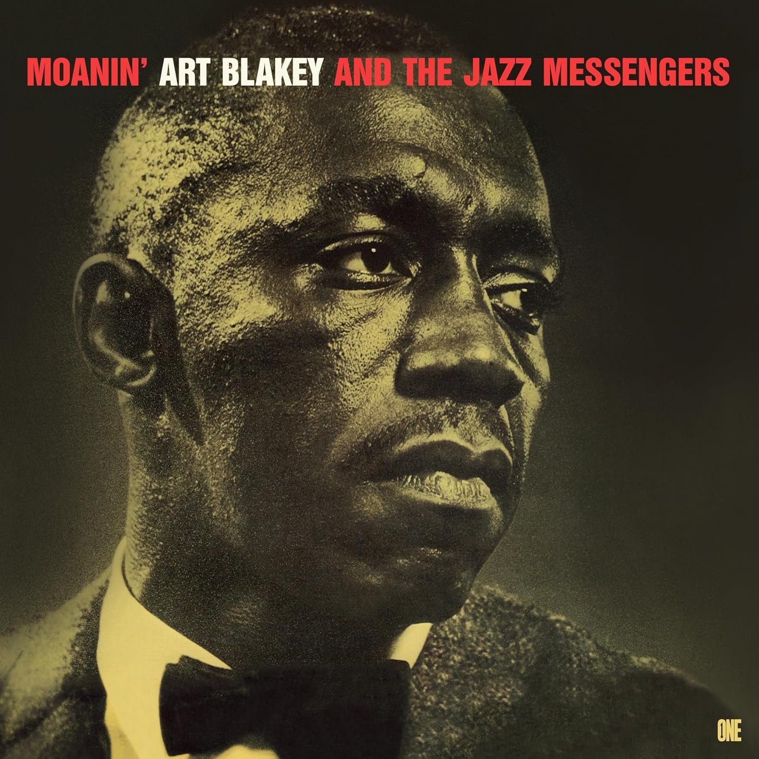 Close-up portrait of Art Blakey on the album cover “Moanin’.”