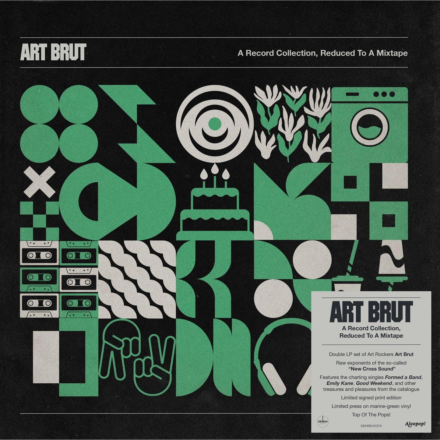 Art Brut album cover: colorful, abstract collage of music-related imagery.