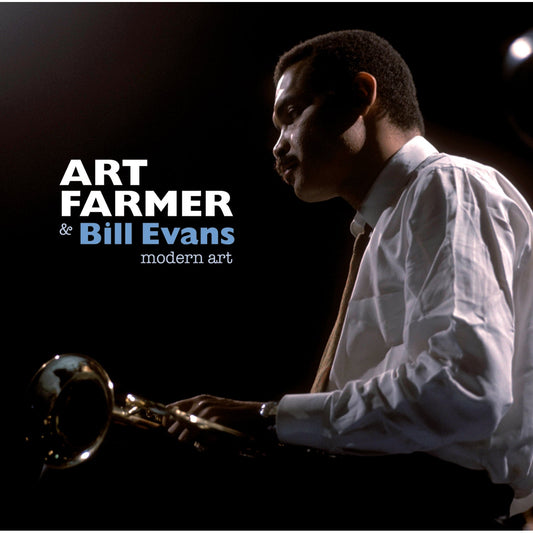 Art Farmer playing the trumpet against a black background with album text overlay.