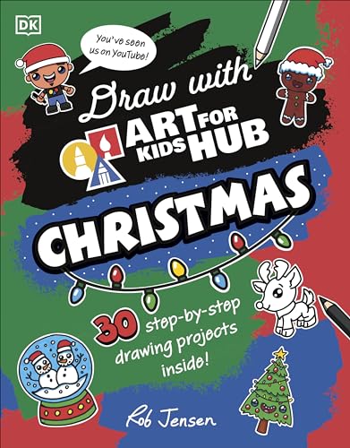 Book cover with cartoon characters and drawing instructions for Christmas themes.