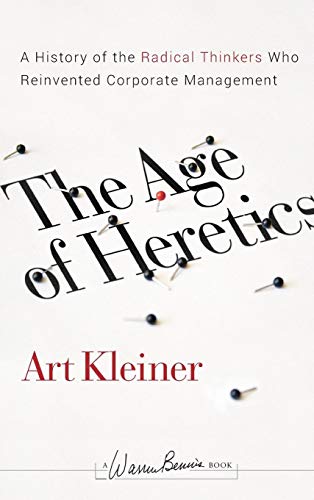 Book cover: "The Age of Heretics" by Art Kleiner, with scattered pins.